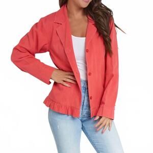 NEW ELSIE & ZOEY billie lightweight button up jean jacket in coral
